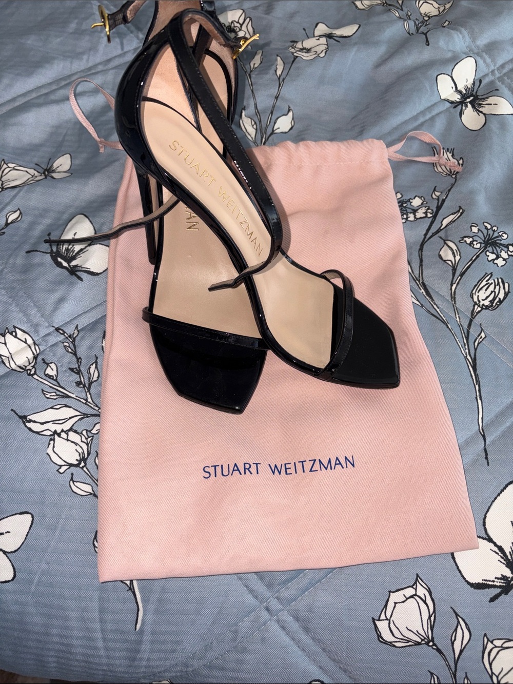 Stuart Weitzman Black Patent Strappy High-Heel Sandals